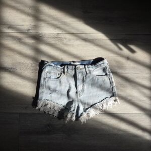 Free People Light Blue Jean Shorts with Lace